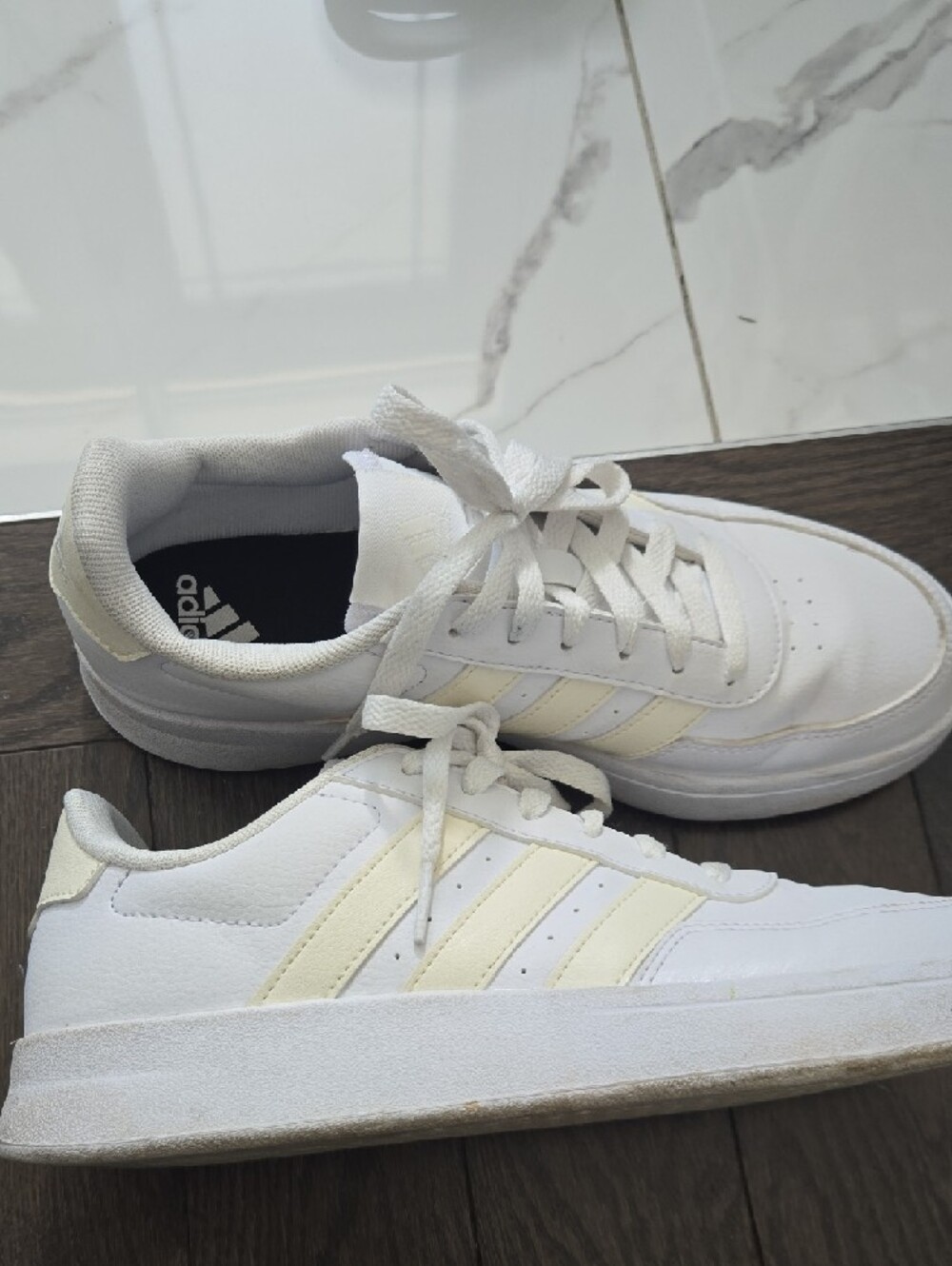 adidas Women’s White Sneakers with Cream Accents - Picture 2 of 6